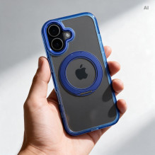 Case for iPhone 15 Pro Frame Circle Stand compatible with MagSafe navy blue