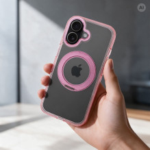 Case for iPhone 15 Frame Circle Stand compatible with MagSafe pink