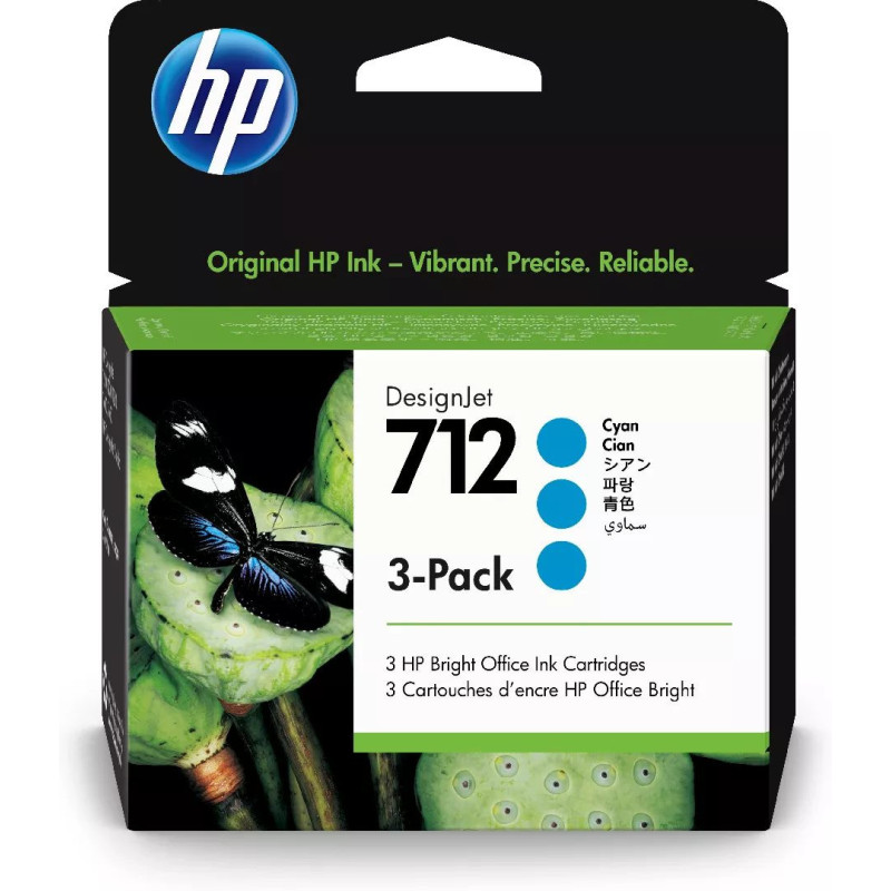 HP 712 3-pack 29-ml Cyan DesignJet rašalo kasetė