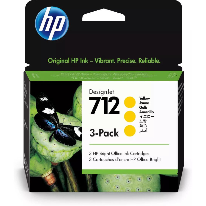 HP 712 3-pack 29-ml Geltona DesignJet rašalo kasetė