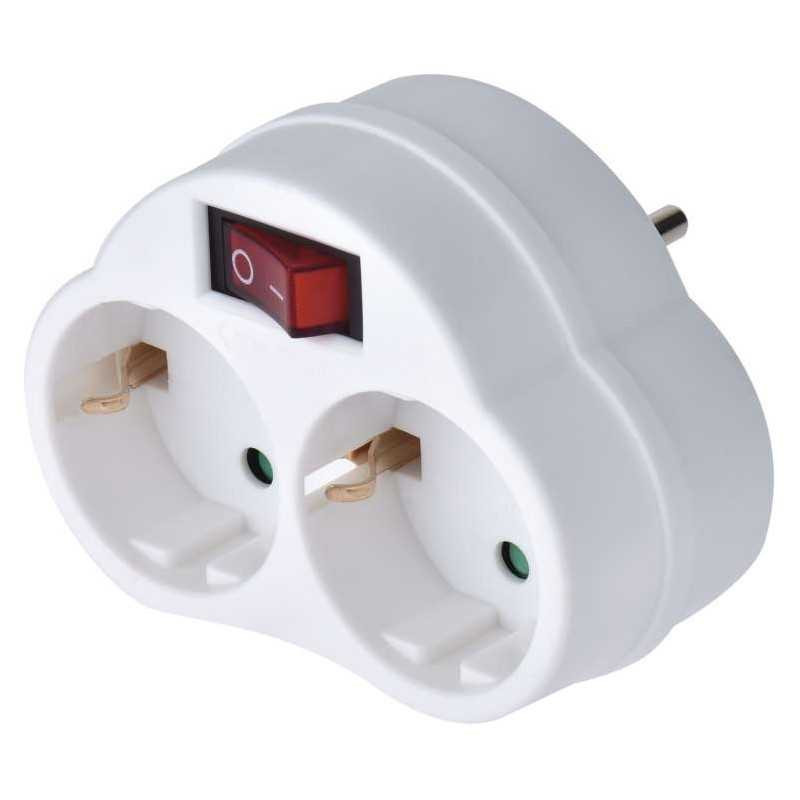 EMOS adapteris SCHUKO kištukas 2x + 1x su jungikliu