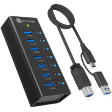 USB Hub Icy Box 7-Port USB 3.2 Gen 2 (10 Gbps) Hub with 1x Tablet Charging Port, Includes 12 V / 3 A Power Adapter, Full