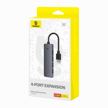 „Baseus UltraJoy Lite“ USB šakotuvas, 15 cm, USB-A į 4 USB 3.0 + USB-C 5 V, pilkas