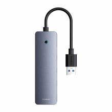 „Baseus UltraJoy Lite“ USB šakotuvas, 15 cm, USB-A į 4 USB 3.0 + USB-C 5 V, pilkas