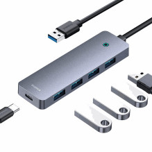 Baseus USB Hub UltraJoy Lite 15cm USB-A to 4x USB 3.0 + USB-C 5v gray