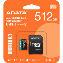 ADATA Premier Pro MicroSDXC Card 512 GB Class 10 UHS-I / U3 A2 V30 (AUSDX512GUI3V30SA2-RA1)