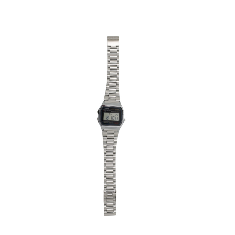 CASIO A158WA-1DF Vintažinis unisex skaitmeninis laikrodis su nerūdijančio plieno dirželiu, juodas / Silver