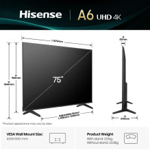Televizorius, HISENSE, 75 colių, 4K Ultra HD, 3840 x 2160 pikselių, plokščias, 16:9, 75A69Q