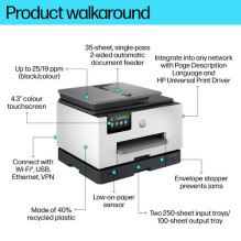 HP „Officejet Pro“ 9130b Daugiafunkcis spalvotas rašalinis daugiafunkcis spausdintuvas A4 23ppmcopy 25ppmprint 250 lapų 