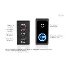i-tec 140W USB įkroviklis , 3x USB-C , 1x USB-A , LCD , 150 cm