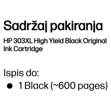 HP 303XL Didelės talpos originali juodo rašalo kasetė