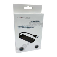 LC-Power LC-HUB-U3-4-V2 4xUSBA 1XUSB-C Juoda mažmeninė prekyba