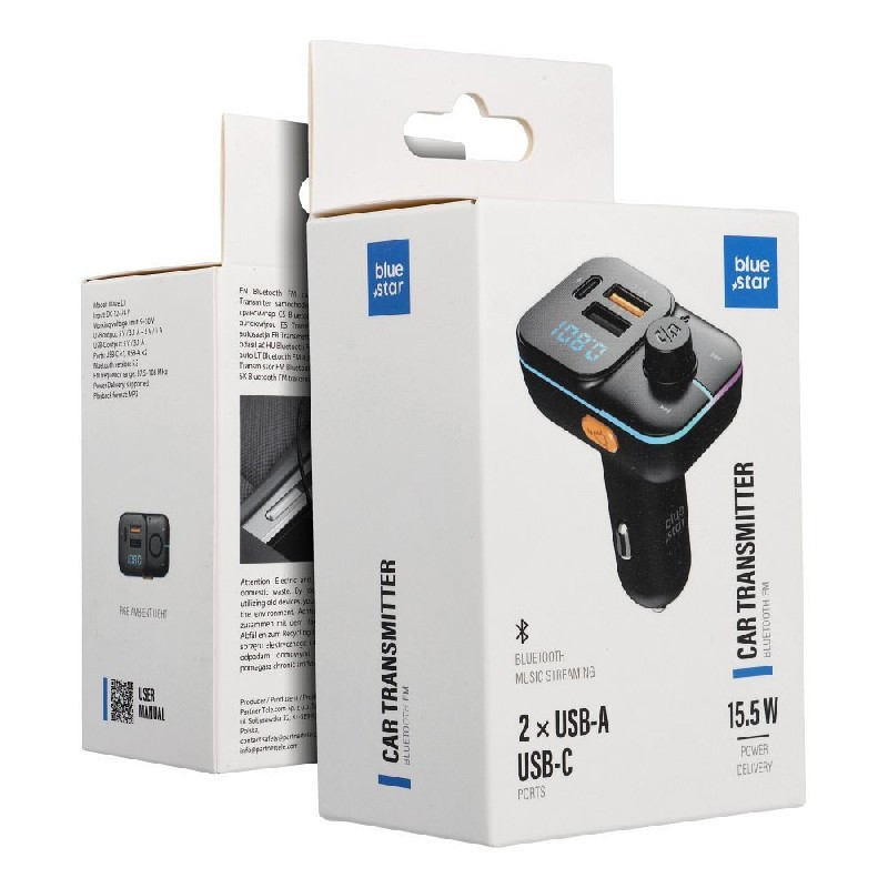 Car charger + FM transmiter Blue Star (L3) (2xUSB 1xUSB-C, 20W, 3.0A) black