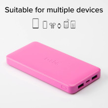 Išorinė Baterija - SBS 10 000 mAh, 2 USB-A, USB-C, Rožinė