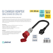 Elektrinės Transporto Priemonės Įkrovimo Adapteris - Platinet EV_A22C35S CEE 32A Į Schuko 16A Adapteris Elektrinės Transporto Priemonės Įkrovimo Adapteris - Platinet EV_A22C35S CEE 32A Į Schuko 16A Adapteris