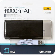 Išorinė Baterija - Platinet Leather 11 000 mAh 2,1 A 2xUSB, Juoda Išorinė Baterija - Platinet Leather 11 000 mAh 2,1 A 2xUSB, Juoda