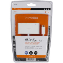 USB Adapteris - Vivanco 45388 USB-C LAN Šakotuvas, 3 Prievadai, 5 Gbit / s USB Adapteris - Vivanco 45388 USB-C LAN Šakotuvas, 3 Prievadai, 5 Gbit / s