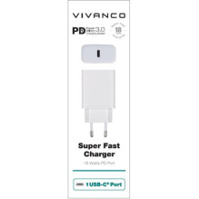 USB Sieninis Įkroviklis - Vivanco USB-C 3A 18 W, Baltas USB Sieninis Įkroviklis - Vivanco USB-C 3A 18 W, Baltas