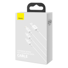 Baseus Superior Series 3 viename greito įkrovimo duomenų kabelis USB į M+L+C 3.5A 1.5m White (CAMLTYS-02) Baseus Superior Series 3 viename greito įkrovimo duomenų kabelis USB į M+L+C 3.5A 1.5m White (CAMLTYS-02)