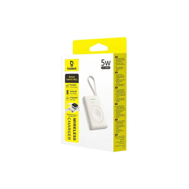 Baseus Power Bank Wireless Charger for Apple Watch, 5W, 1640 mAh, with built-in Cable, White (E0205302)