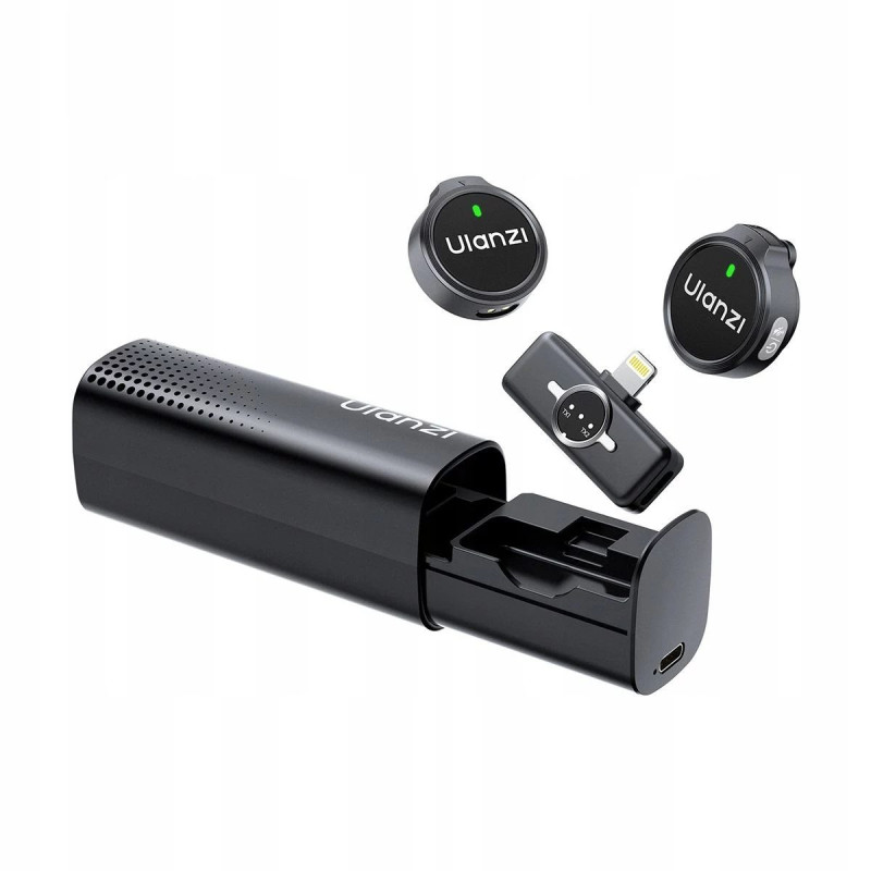 ULANZI A21 Dual Wireless Lavalier Microphone for iPhone Lightning, 100m Range, Charging Case