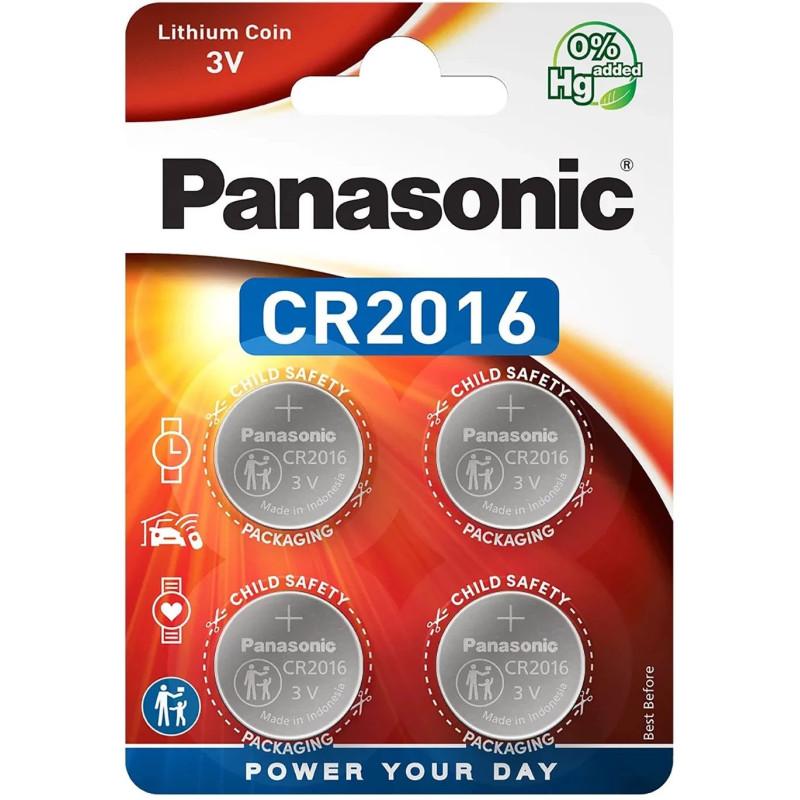 Panasonic CR2016 3V litija monētu baterija - 4 iepakojums (CR-2016EL / 4B)