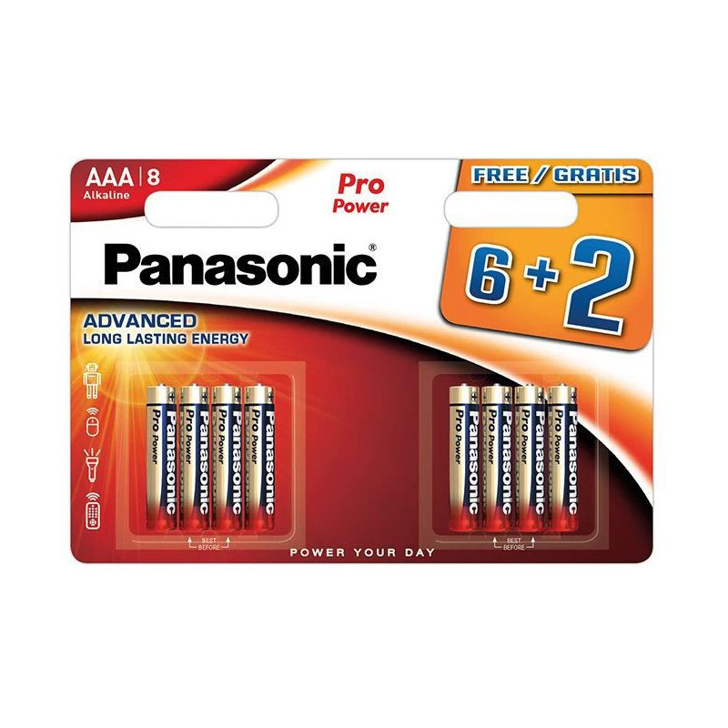 Panasonic Pro Power AAA sārma baterijas LR03 8 iepakojums (6+2 bonuss)
