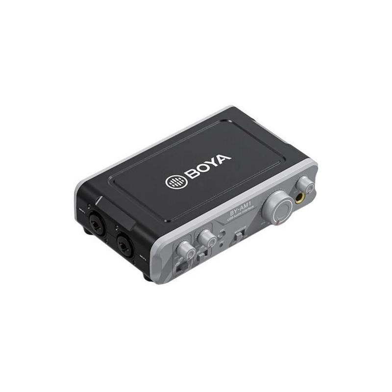 BOYA BY-AM1 2 kanālu USB-C audio interfeiss ar XLR / TRS ieejām, +48V fantoma barošanu un tiešo monitoringu