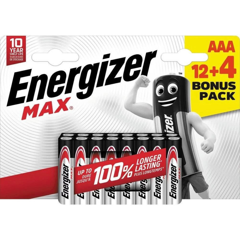 Energizer Max Micro AAA sārma baterijas 1,5 V, 16 gab. (E303341000)