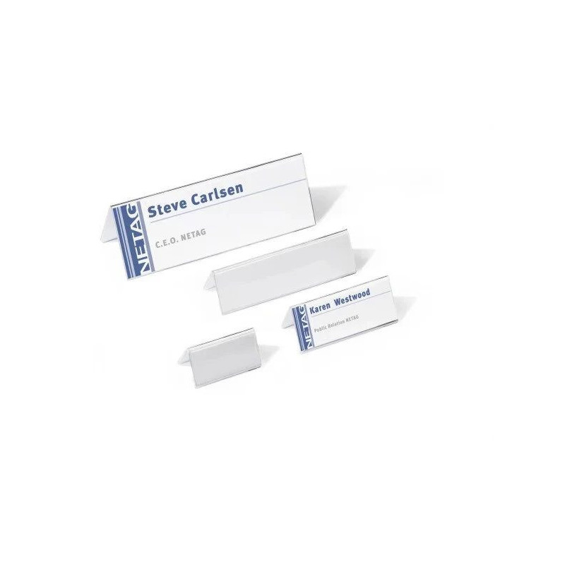 DURABLE galda vārda plāksnīte telts stila A4 105 / 210x297 mm akrils caurspīdīgs 10 gab. 803519