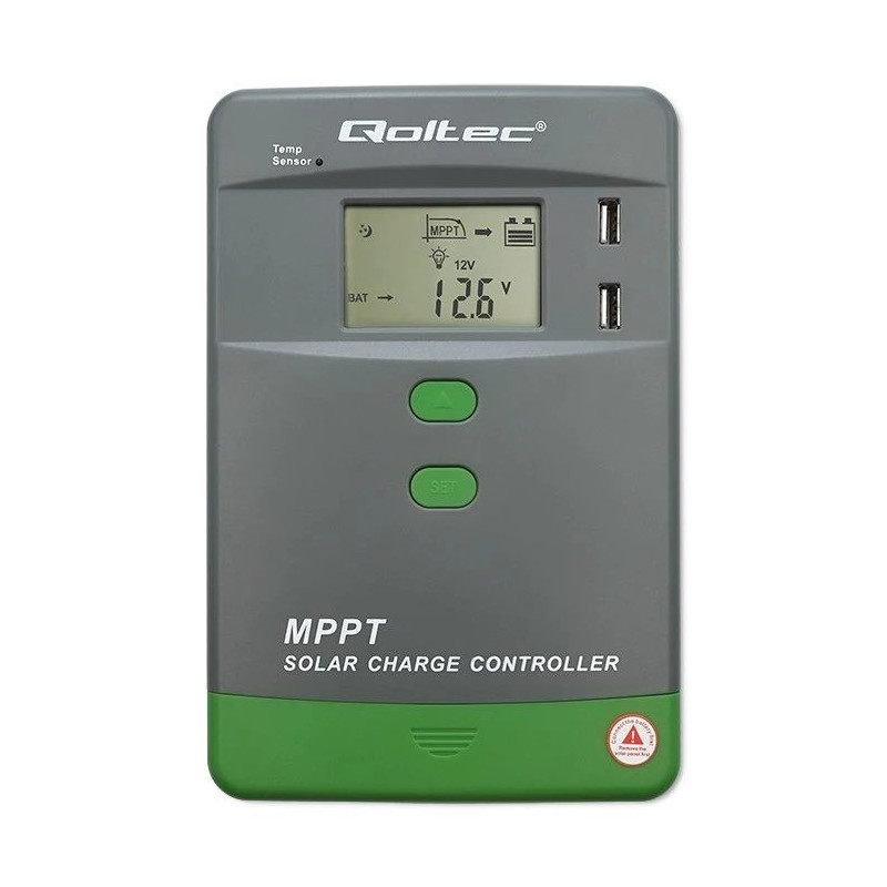 MPPT Saules lādētāja kontrolieris QOLTEC 53662 ar temperatūras sensoru