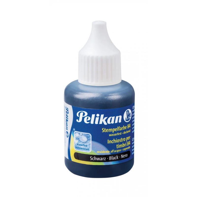 Pelikan zīmogu krāsa 84, ūdensizturīga, melna, 30 ml, piemērota gumijas zīmogiem, audumam, ādai, koksnei, metālam, - 1 g