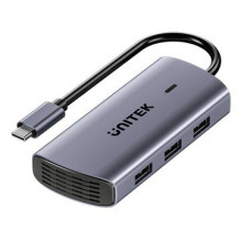 USB-C Šakotuvas - UNITEK D1113CGY01 3× USB-A USB-C HDMI Gigabit Ethernet 100 W Pilkas