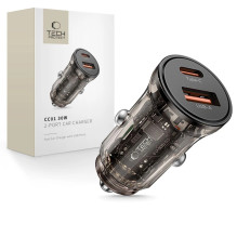Melns Tech-Protect CC01 divu pieslēgvietu auto lādētājs USB-A / USB-C, PD 30W / QC 3.0