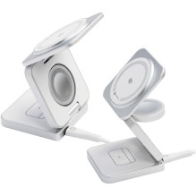 FORCELL „AluFold“ Pro 3in1 Qi 2.2 25W itin greitas belaidis stalo įkroviklis, skirtas „iPhone“ ir Samsung, suderinamas s
