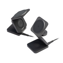 FORCELL „AluFold“ Pro 3in1 Qi 2.2 25W itin greitas belaidis stalo įkroviklis, skirtas „iPhone“ ir Samsung, suderinamas s