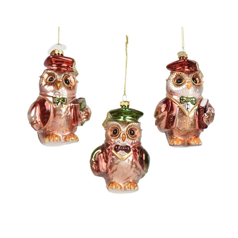 Christmas tree toy Decoris Owl, various colors, glass