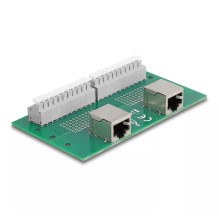 DeLOCK RJ50 2 x sievišķais uz 2 x spaiļu bloks ar spiedpogu DIN sliedei