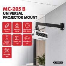 Maclean Wall Mount for Projector, Black, up to 20 kg, MC-205 B