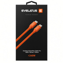 Evelatus PowerFlex Cable Pro USB-C to USB-C 240W PD 5A Fast Charging, USB 2.0 480Mbps, 1.2m Aluminum Connectors, Braided
