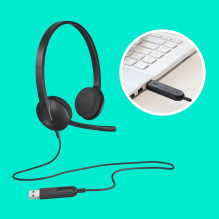 „Logitech H340“ USB kompiuterio ausinės su laidine, galvos juosta, USB A tipo, juodos „Logitech H340“ USB kompiuterio ausinės su laidine, galvos juosta, USB A tipo, juodos