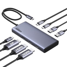 USB-C šakotuvas - UGREEN CM639 8 viename, 4K 60 Hz, 100 W PD, 10 Gbps, 2 HDMI, DisplayPort USB-C šakotuvas - UGREEN CM639 8 viename, 4K 60 Hz, 100 W PD, 10 Gbps, 2 HDMI, DisplayPort