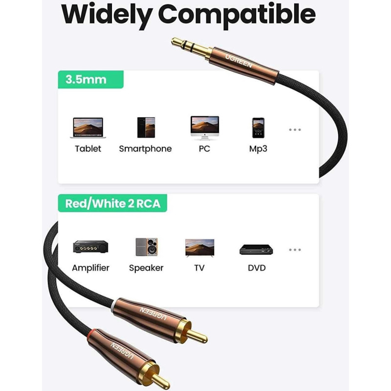 UGREEN AV170 2x RCA cable (Cinch) jack 3.5mm 2m (black)