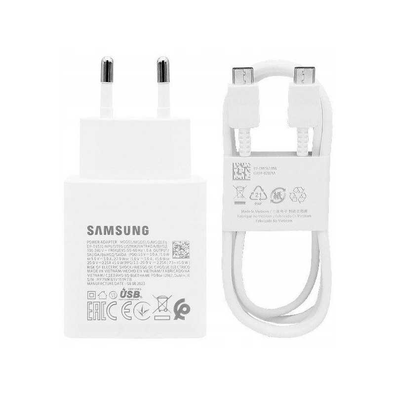 Samsung EP-TA845EWE + EP-DW767JWE 45W Travel Charger + USB-C to USB-C Data Cable / white