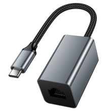 Adapter RJ45 (female) 100Mbp / s to USB C Hoco UA48 metal grey