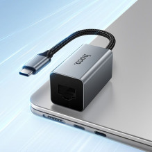 Adapter RJ45 (female) 100Mbp / s to USB C Hoco UA48 metal grey