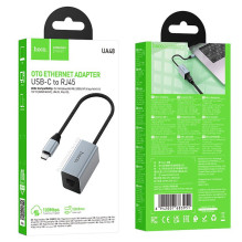 Adapter RJ45 (female) 100Mbp / s to USB C Hoco UA48 metal grey