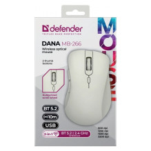 Belaidė pelė - Defender Dana MB-266 5 mygtukai 3200 DPI USB-A 2,4 GHz Balta Belaidė pelė - Defender Dana MB-266 5 mygtukai 3200 DPI USB-A 2,4 GHz Balta