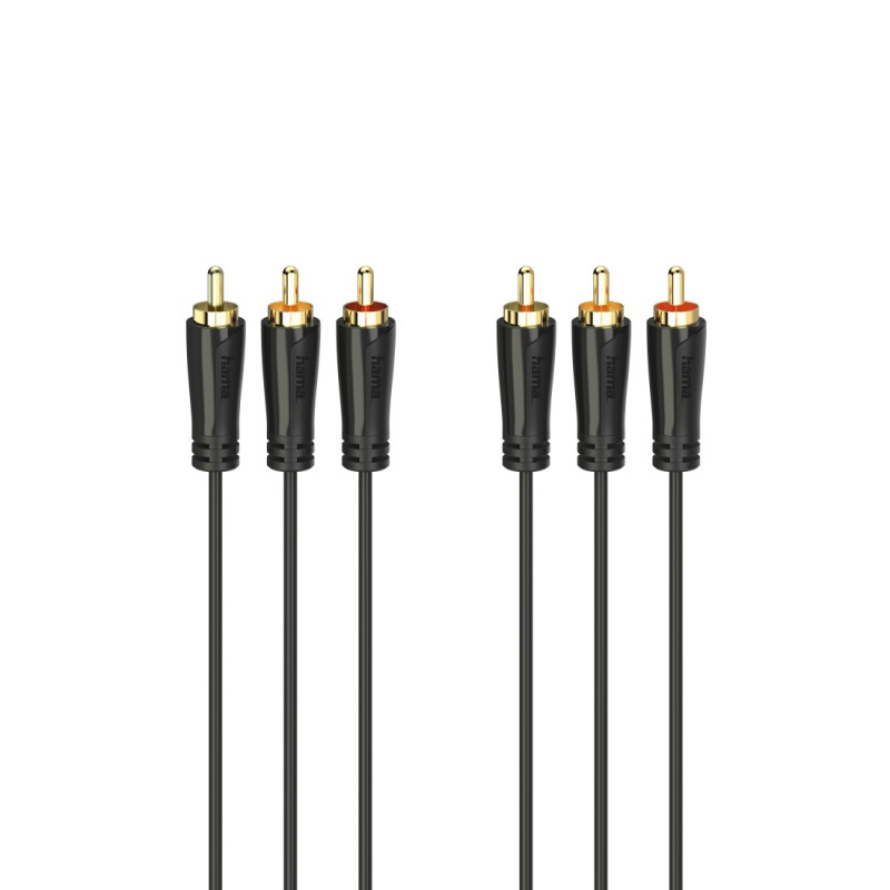 Hama 00205151 Audio / Video Cable, 3 RCA plugs - 3 RCA plugs, gold-plated 3m