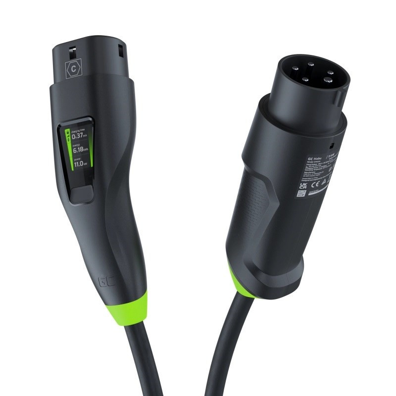 Mobile EV Charger - Green Cell Habu 11kW 7m Type 2, Black